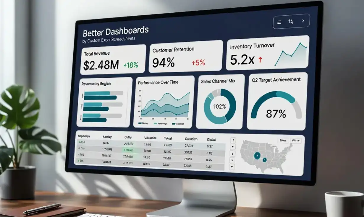 Modern Dashboard design principles — created by Custom Excel Spreadsheet